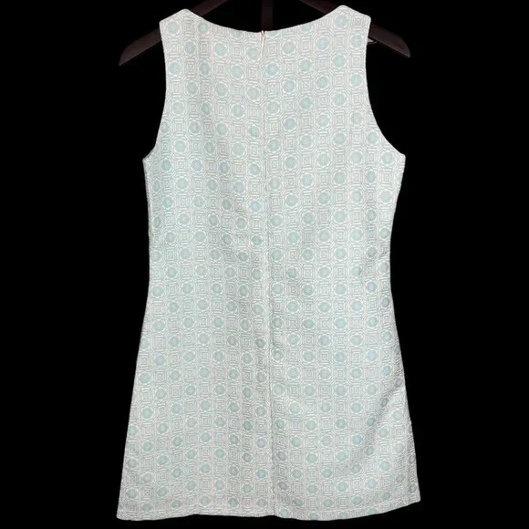 Lucy Paris Sleeveless Damask Shift Mini Dress‎ Aqua Blue M - Picture 2 of 3